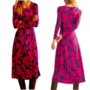 Boden Lucy Floral Jersey Midi Dress - Navy, Red - UK 20L/US 16-18L